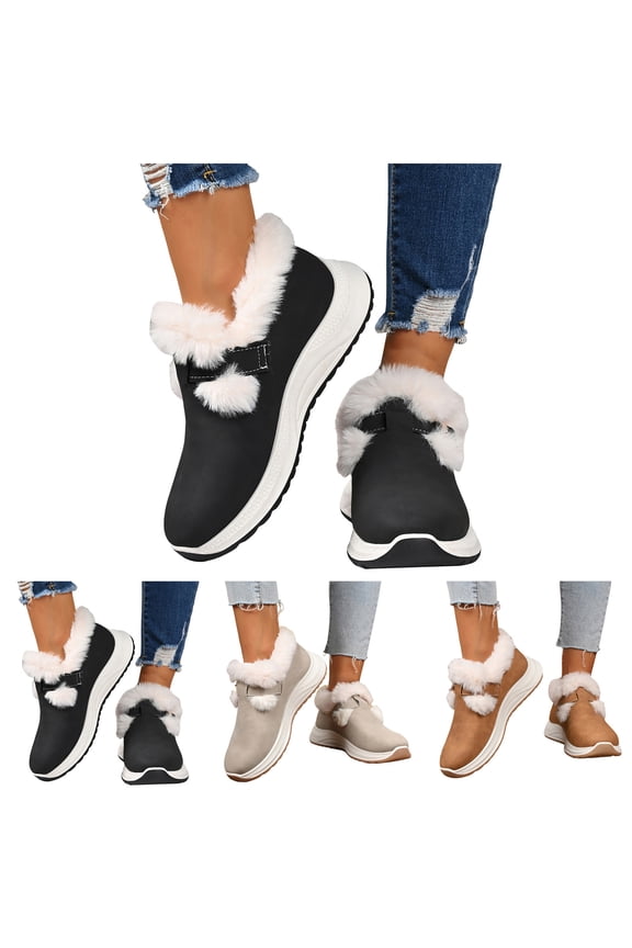 Snow Sneakers for Women Suede Platform Winter Boots Slip on Loafers Arch Support Casual Outdoor Plush Short Booties Black 9