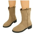 thumbnail image 1 of Pandaie Suede Ankle Boots for Women Chunky Low Heel Riding Western Booties Slip on Ladies Winter Dress Shoes Khaki 6.5, 1 of 6