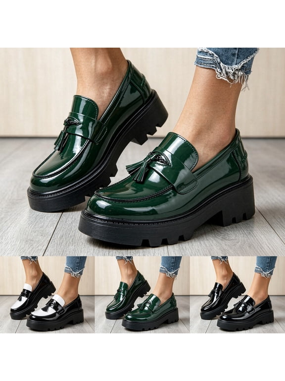 Tassel Platform Loafers for Men Leather Slip on Fashion Business Dress Shoes with Chunky Lug Sole Low Top Work Office Casual Loafer Size 7‑11
