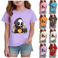 thumbnail image 1 of Pandaie Teen Girls Short Sleeve Tee Halloween Kids T-shirt Casual Daily Print Top Clothes Toddler Girl Summer Shirts Beige,2-3 Years, 1 of 5