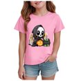 thumbnail image 1 of Pandaie Teen Girls Short Sleeve Tee Halloween Kids T-shirt Casual Daily Print Top Clothes Toddler Girl Summer Shirts Pink,3-4 Years, 1 of 5