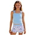 thumbnail image 1 of Pandaie Teen Girls Tankini Swimsuit Floral Print 2 Piece Bathing Suit Boyshort Drawstring Padded Summer Beach Swimwear 11-12 Years Sky Blue, 1 of 4