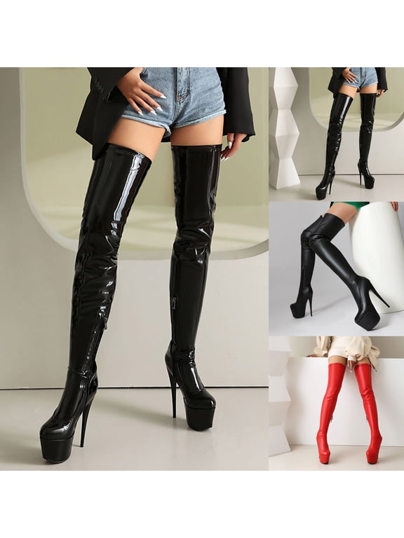 Thigh High Boots Women's Platform Ultra High Stiletto Heel Sexy Dressy Club Parties Boot with Non Slip Rubber Outsole Zip Size 5.5-12