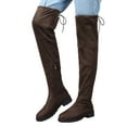 thumbnail image 1 of Pandaie Thigh High Over The Knee Boots for Women Low Block Heel Riding Boots Round Toe Stretch Walking Fall Winter Shoes Coffee 9, 1 of 7