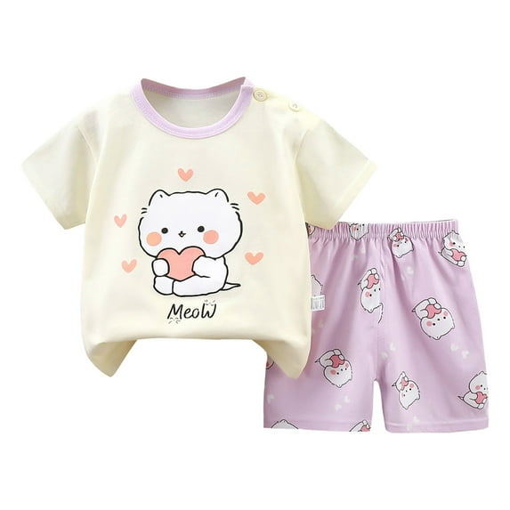 Pandaie Toddler Baby Boy Summer Clothes Button Shoulder Short Sleeve Shirt Shorts Set 3 6 12 18 Months 2T 3T Infant 2 Piece Outfit 6-12 Months Light Purple