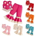 thumbnail image 1 of Pandaie Toddler Baby Girl Boho Outfits Floral Sleeveless Tassel Crop Top Bell Bottom Flare Pants 2Pcs Summer Clothes Set 9M-3Y, 1 of 7
