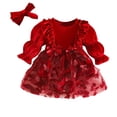 thumbnail image 1 of Pandaie Toddler Baby Girls Christmas Velvet Dress Butterfly Puff Sleeve Outfit 3M 6M 9M 12M 18M with Bow Headband Red,12-18 Months, 1 of 8