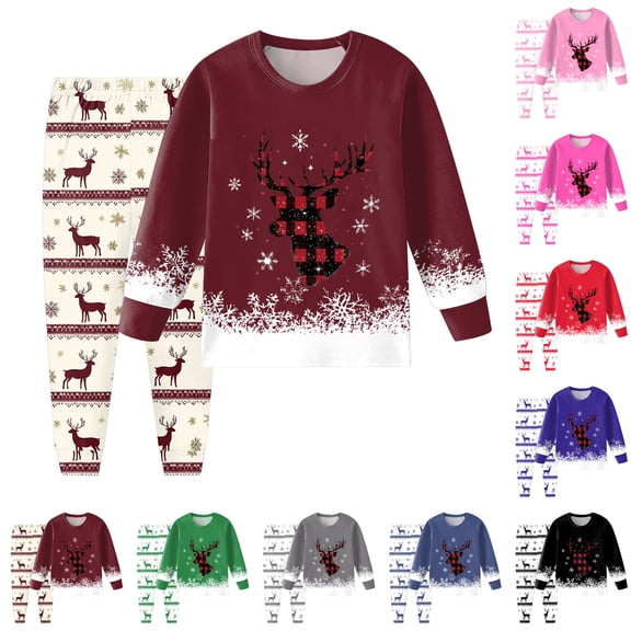 Pandaie Toddler Christmas Pajamas Boys Girls Long Sleeve 2 Piece Pjs Set Kids Xmas Deer Holiday Sleepwear Fall Winter Clothes Black 7-8T