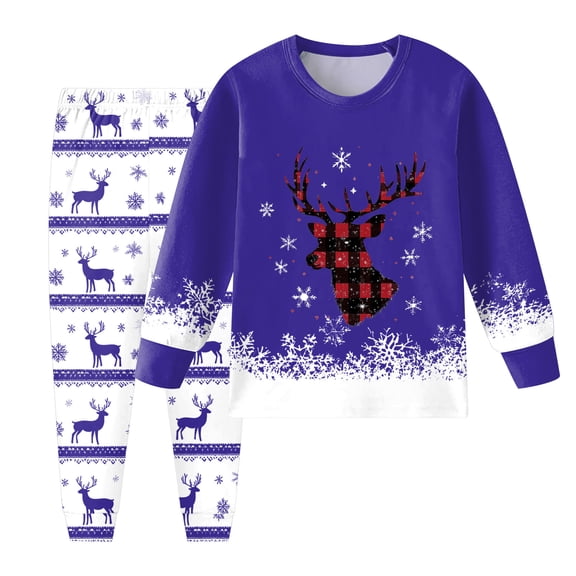 Pandaie Toddler Christmas Pajamas Boys Girls Long Sleeve 2 Piece Pjs Set Kids Xmas Deer Holiday Sleepwear Fall Winter Clothes Blue 3-4T