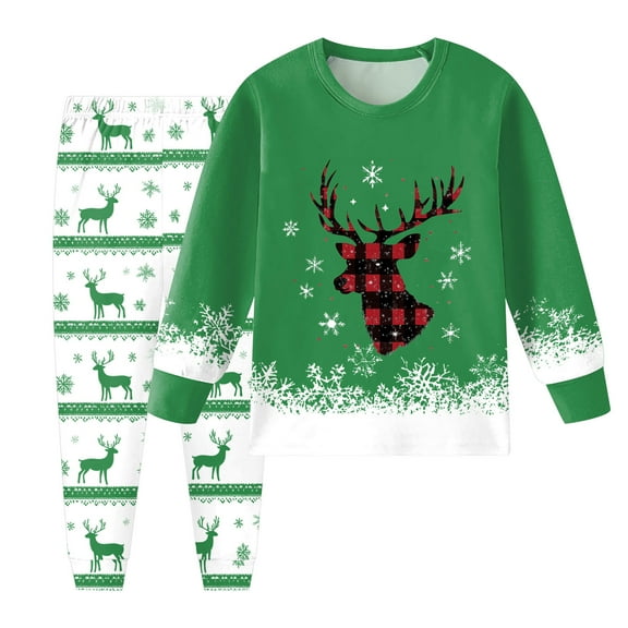 Pandaie Toddler Christmas Pajamas Boys Girls Long Sleeve 2 Piece Pjs Set Kids Xmas Deer Holiday Sleepwear Fall Winter Clothes Green 3-4T