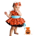 thumbnail image 1 of Pandaie Toddler Girl Cavegirl Outfits Girls Costume Halloween Black Tulle Corset Waist Dress Bone Bow Headband and Bags Orange,2-3 Years, 1 of 4