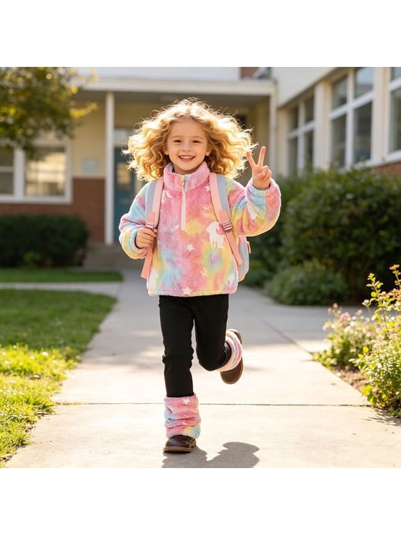Toddler Girl Clothes 2Pcs Set Half Zip Fleece Top & Pants Fall Winter School Outfits Kids Clothing Set Red,6-7 Years