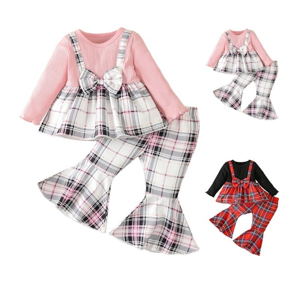 Pandaie Toddler Girl Clothes Baby Long Sleeve Blouse Tops Flare Leggings Pants Two Piece Outfits Set for Little Kids Pink 18-24 Months