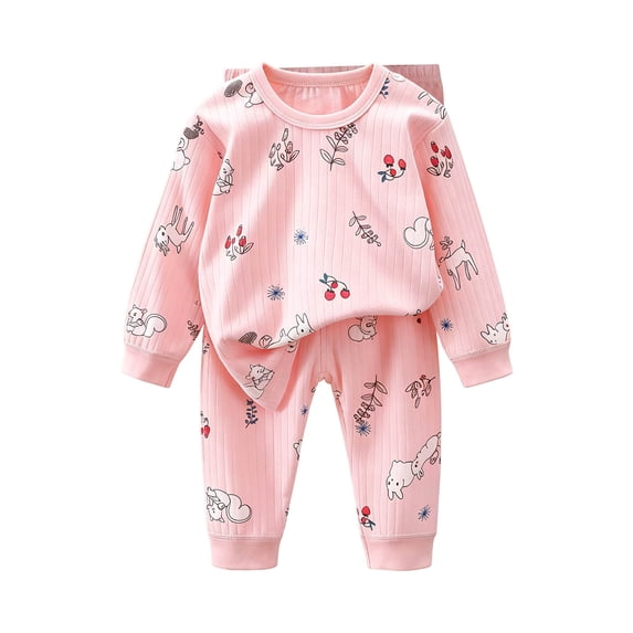 Pandaie Toddler Infant Girls Cute Cartoon Pattern Homewear Set 3T 4T 5T 6T Baby Soft Cotton 2 Piece Pajama Outfit Pink,5-6 Years