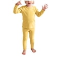 thumbnail image 1 of Pandaie Toddler Kids Solid Thermal Underwear Set Long Sleeve Base Layer Top Elastic Skinny Leggings Warm Loungewear Sleepwear Yellow,5-6 Years, 1 of 5