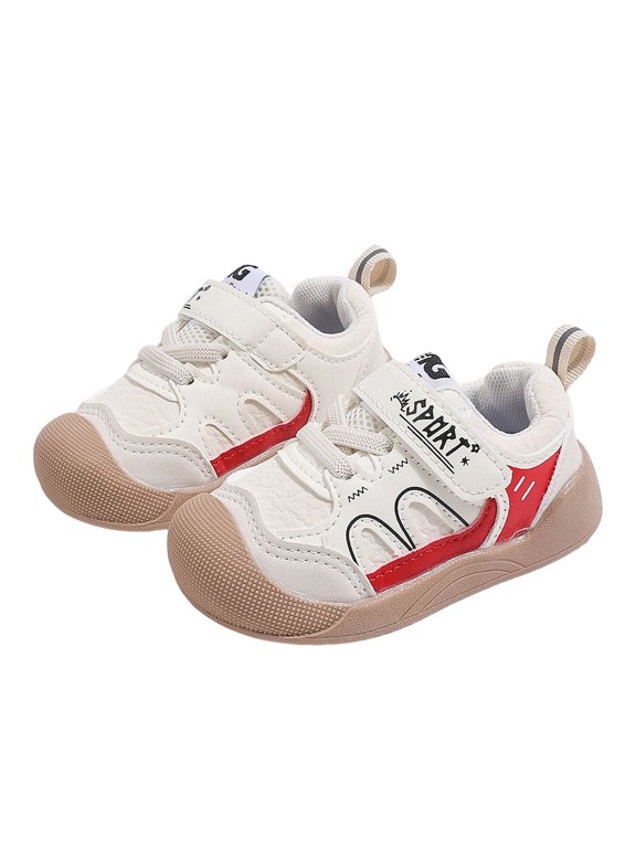 Toddler Sneakers Hook and Loop Rubber Bump Toe Non Slip Flexible Walking Shoes for Boys Girls