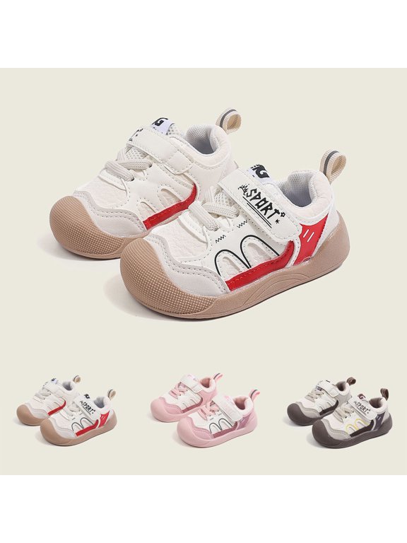 Toddler Sneakers Hook and Loop Rubber Bump Toe Non Slip Flexible Walking Shoes for Boys Girls