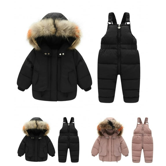 Pandaie Toddler Snowsuit 2T 3T 4T Baby Boy Girl Winter Boy Snow Pant and Jacket Bib Set Infant Fleece Lined Puffy Down Outerwear Black 2-3 Years