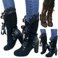 thumbnail image 1 of Pandaie Victorian Boots for Women Vintage Ruffles Lace up Mid Calf Western Booties Mid Heels Retro Goth Punk Witch Dress Shoes Black 8.5, 1 of 6
