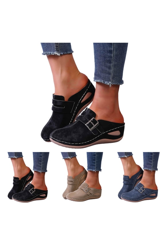 Wedge Clogs for Women Comfortable Closed Toe Slip on Mules Arch Support Orthopedic Slippers Backless Walking Slides Sandals Black Size 6