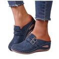 thumbnail image 1 of Pandaie Wedge Clogs for Women Comfortable Closed Toe Slip on Mules Arch Support Orthopedic Slippers Backless Walking Slides Sandals Blue Size 6, 1 of 9