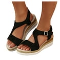 thumbnail image 1 of Pandaie Wedge Sandals for Women Dressy Platform Summer Espadrille Ankle Strap Comfortable Womens Shoes with Arch Support Black,6, 1 of 9