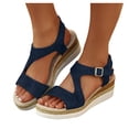 thumbnail image 1 of Pandaie Wedge Sandals for Women Dressy Platform Summer Espadrille Ankle Strap Comfortable Womens Shoes with Arch Support Blue,7, 1 of 9