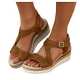 thumbnail image 1 of Pandaie Wedge Sandals for Women Dressy Platform Summer Espadrille Ankle Strap Comfortable Womens Shoes with Arch Support Brown,7.5, 1 of 9