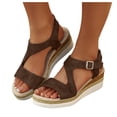 thumbnail image 1 of Pandaie Wedge Sandals for Women Dressy Platform Summer Espadrille Ankle Strap Comfortable Womens Shoes with Arch Support Coffee,9.5, 1 of 9