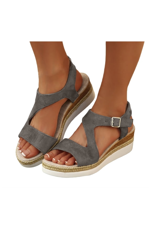 Wedge Sandals for Women Dressy Platform Summer Espadrille Ankle Strap Comfortable Womens Shoes with Arch Support Grey,7