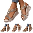 thumbnail image 1 of Pandaie Women Platform Sandals Bohemia Wedge Summer Beach Shoes Arch Support Rhinestone Slip on Espadrille Sandal with Ankle Strap Size 6-10 Black, 1 of 8