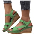 thumbnail image 1 of Pandaie Wedge Sandals for Women Strappy Open Toe Platform Slip on Walking Shoes Arch Support Ankle Strap Summer Beach Casual Sandal Green Size 9.5, 1 of 9