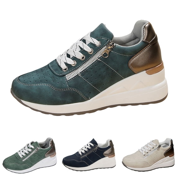 Pandaie Wedge Sneakers for Women Fashion Non Slip Platform Tennis Shoes High Heel Suede Lace up Sneaker Dressy Casual Chunky Wedges Walking Shoe AG 12
