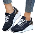 thumbnail image 1 of Pandaie Wedge Sneakers for Women Fashion Non Slip Platform Tennis Shoes High Heel Suede Lace up Sneaker Dressy Casual Chunky Wedges Walking Shoe Blue 9.5, 1 of 9