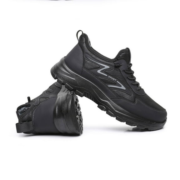 Pandaie Winter Boots for Men Waterproof Steel Toe Snow Work Booties Non Slip Arch Support Fleece Lined Walking Hiking Sneakers Black 8.5
