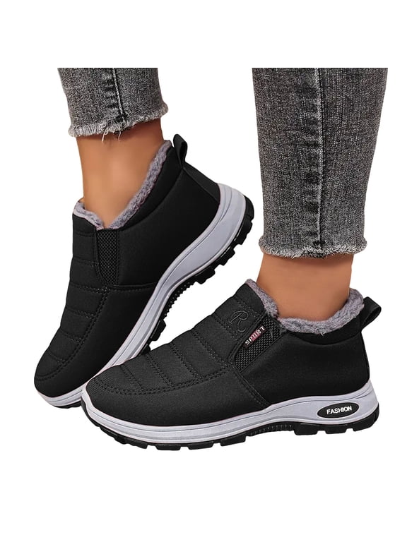 Winter Boots for Women Waterproof Non Slip Snow Ankle Booties Orthopedic Arch Support Outdoor Walking Sneakers Shoes Black 8.5