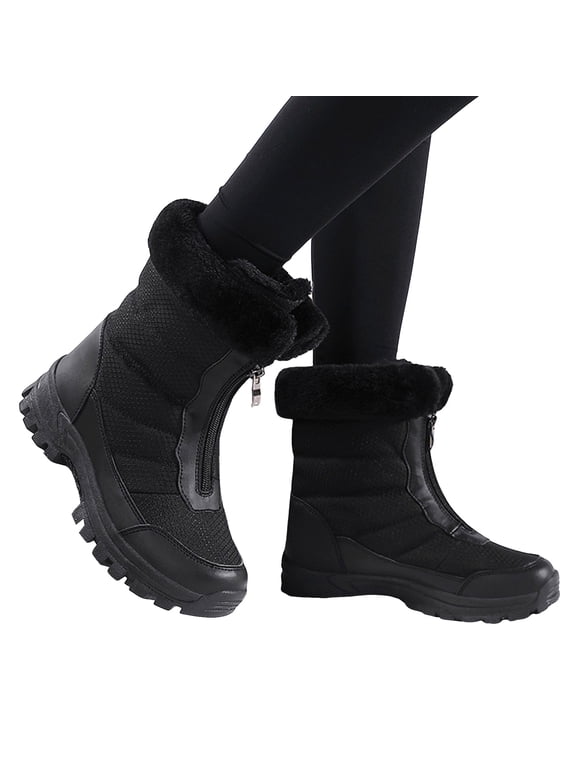 Winter Boots for Women Waterproof Snow Boot Womens Mid Calf Zip up Ankle Booties Comfortable Outdoor Walking Hiking Sneakers Black 8.5
