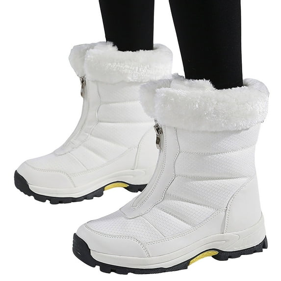 Pandaie Winter Boots for Women Waterproof Snow Boot Womens Mid Calf Zip up Ankle Booties Comfortable Outdoor Walking Hiking Sneakers White 6