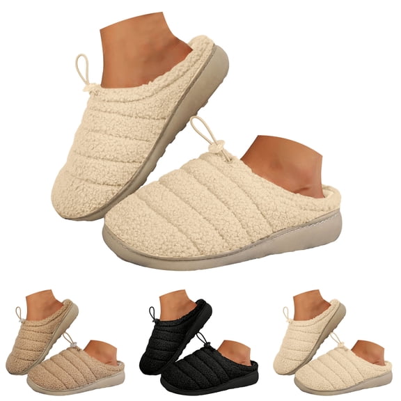 Pandaie Winter House Shoes for Women Men Memory Foam Fleece Lined Fuzzy Slippers Non Slip Plush Indoor Outdoor Slides Black 10