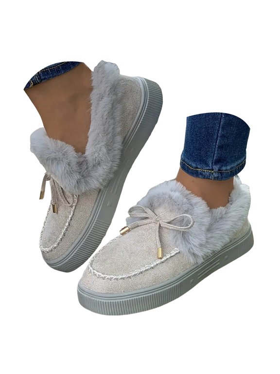 Winter Warm Boots For Women Cozy Leopard Slip on Snow Boot Comfortable Ankle Outdoor Booties Fashion Casual Loafers Shoes with Fleece Lining Grey 7