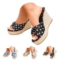 thumbnail image 1 of Pandaie Women Platform Wedge Sandals Open Toe Polka Dots Bow Slip on Slides 3.94 Inch Wedding Party High Heel Dress Shoes Black 6, 1 of 8