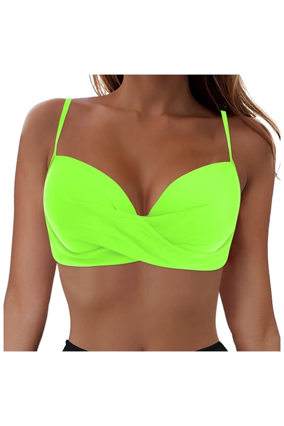 Women Underwire Bikini Top Push Up Swimsuit Bra 2026 Full Coverage Padded Bathing Suit Twist Front Swimwear Green,M
