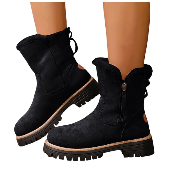 Pandaie Women Winter Ankle Boots Suede Side Zip Non Slip Snow Booties Fleece Lined Warm Thermal Outdoor Walking Shoes Black 9