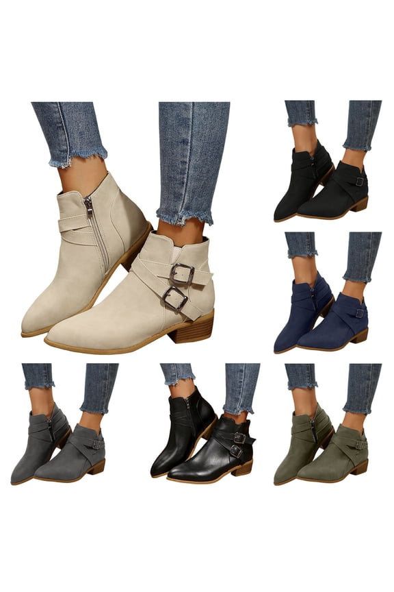 Women's Ankle Boots Chunky Low Heeled Pointy Toe Chelsea Short Booties V Cut Side Zipper Dress Western Fall 2025 Shoes Black 9.5