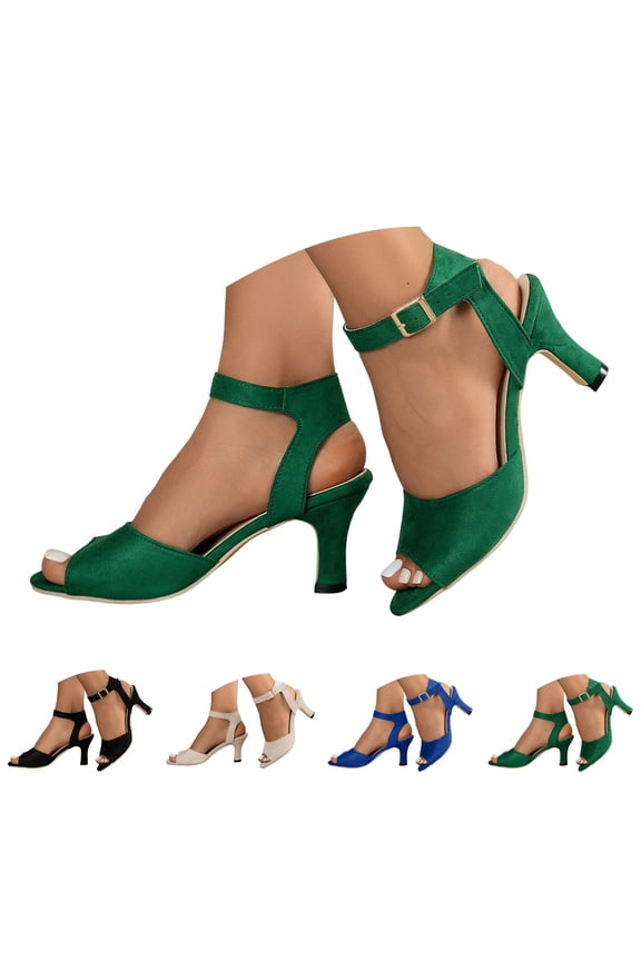 Women's Ankle Strap Pumps Open Toe Suede Slingback Dress Heels Comfortable Summer Prom Wedding Party Sandals Shoes Beige 9