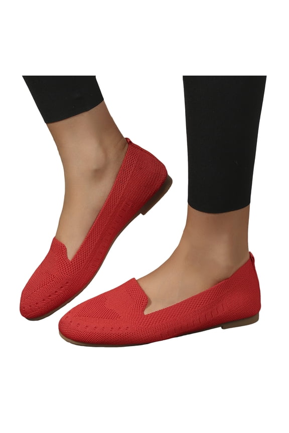 Women's Ballet Flat Shoes Mesh Pointed Toe Flats May Jane Comfortable Slip on Ladies Casual Work Walking Driving Loafers Red Size 6.5