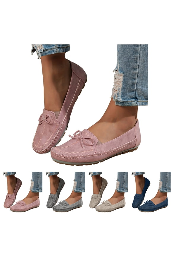 Women's Ballet Flats Comfortable Round Toe Slip on Flat Shoes Suede Bowknot Casual Dressy Work Walking Driving Loafers Blue Size 6