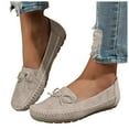 thumbnail image 1 of Pandaie Women's Ballet Flats Comfortable Round Toe Slip on Flat Shoes Suede Bowknot Casual Dressy Work Walking Driving Loafers White Size 8.5, 1 of 9