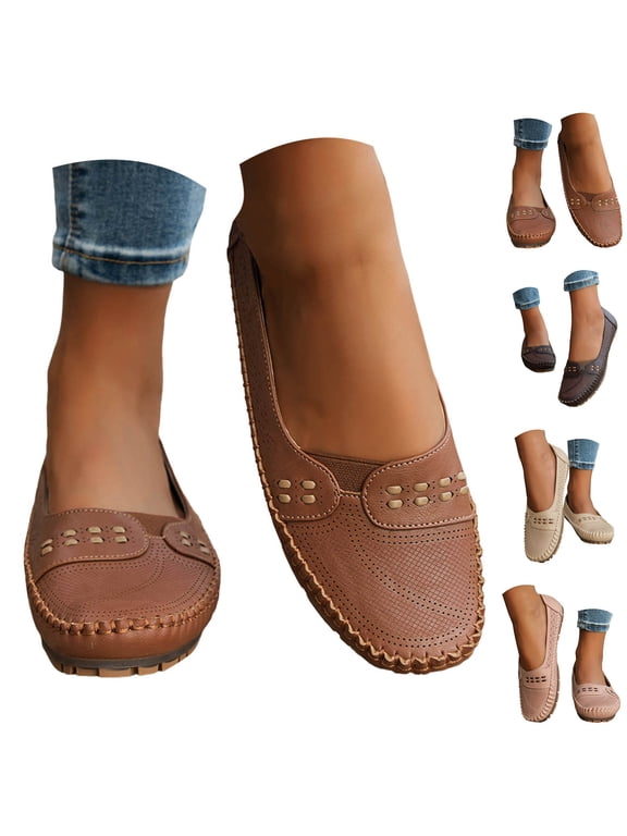 Women's Ballet Flats Shoes Leather Square Toe Dress Slip on Loafers Breathable Office Business Walking Driving Work Shoes Beige 9