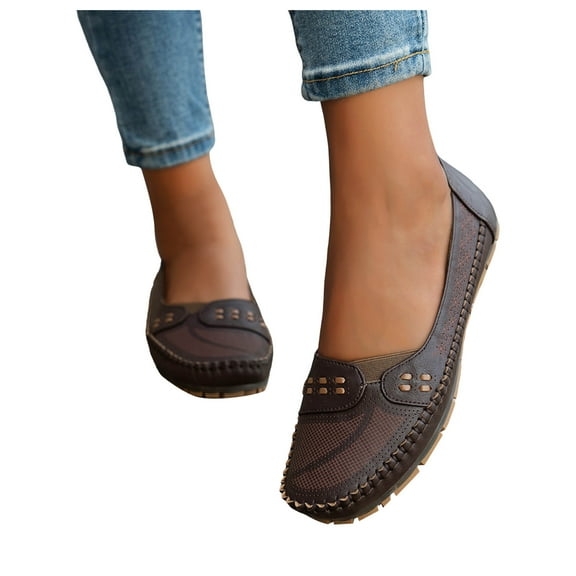 Pandaie Women's Ballet Flats Shoes Leather Square Toe Dress Slip on Loafers Breathable Office Business Walking Driving Work Shoes Coffee 7